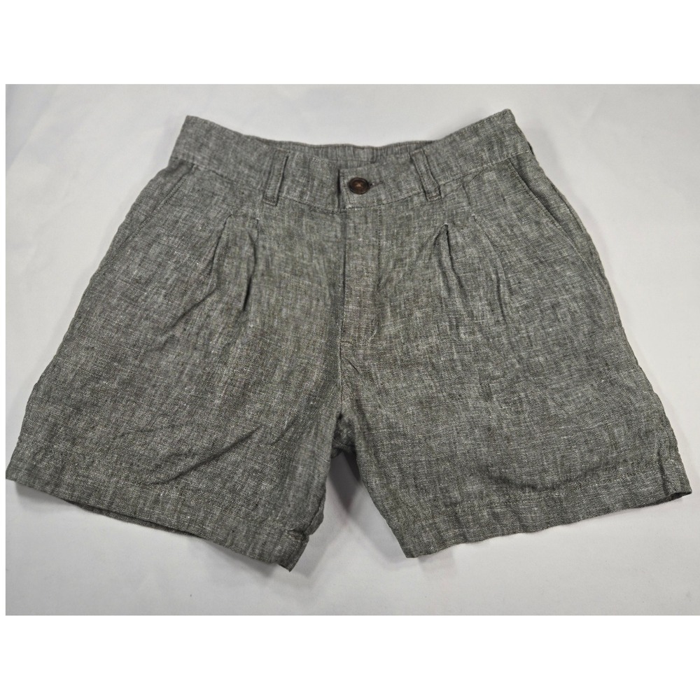 Lands' End Women's High Rise Pleated Linen Shorts Gray Size 2 Elastic Waist